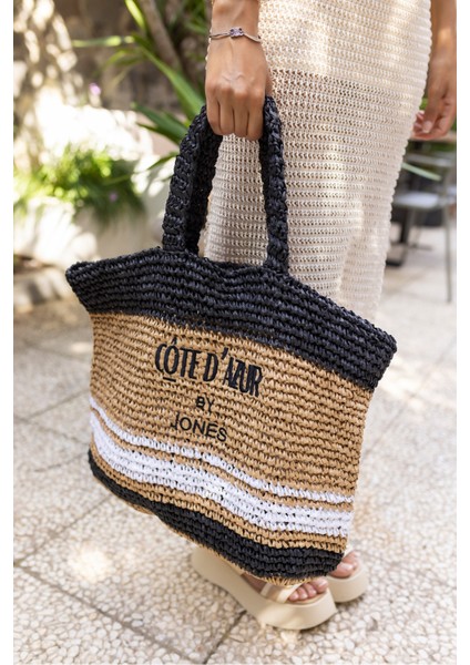 Allister Kadin Siyah Beyaz Çizgili Hem Plaj-Gunluk Hasir Çanta fiyatları