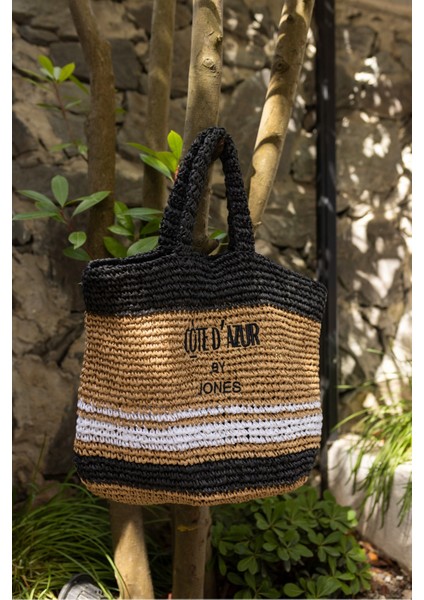 Allister Kadin Siyah Beyaz Çizgili Hem Plaj-Gunluk Hasir Çanta indirimleri