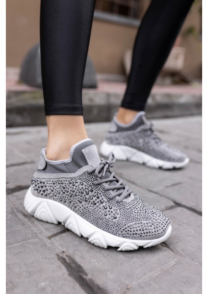 Leva Kadın Gri Taş Detay Eva Taban Sneaker