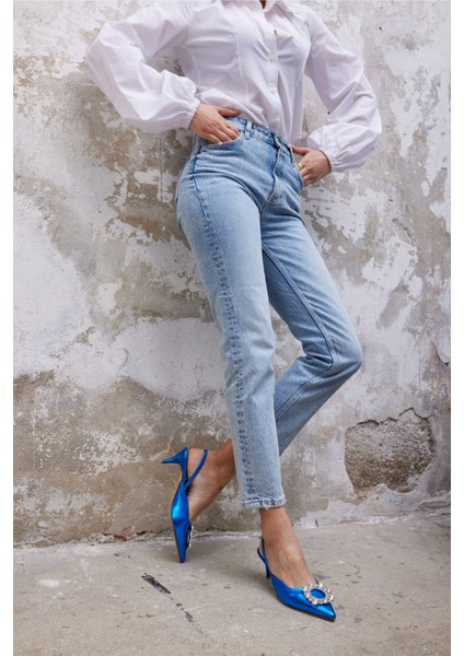 Yasua Kadın Bebe Mavi Ithal Taş Detay Topuklu Ayakkabi