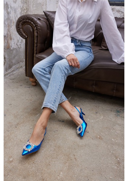 Yasua Kadın Bebe Mavi Ithal Taş Detay Topuklu Ayakkabi modelleri