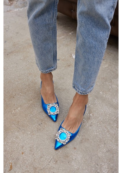 Yasua Kadın Bebe Mavi Ithal Taş Detay Topuklu Ayakkabi