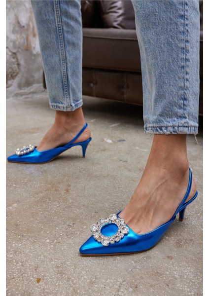 Yasua Kadın Bebe Mavi Ithal Taş Detay Topuklu Ayakkabi