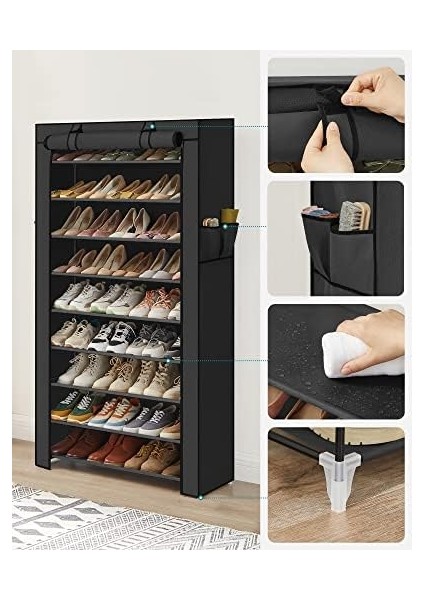 10 Katlı Ayakkabı Rafı 28X88X160 cm Ayakkabı Dolabı, Ayakkabı Depolama, Toz Geçirmez Kapaklı Ayakkabı Organizatörü, Yüksek Topuklu Spor Ayakkabı Için Uygun, Metal Raf, Siyah, RXJ36HV1 fiyatları