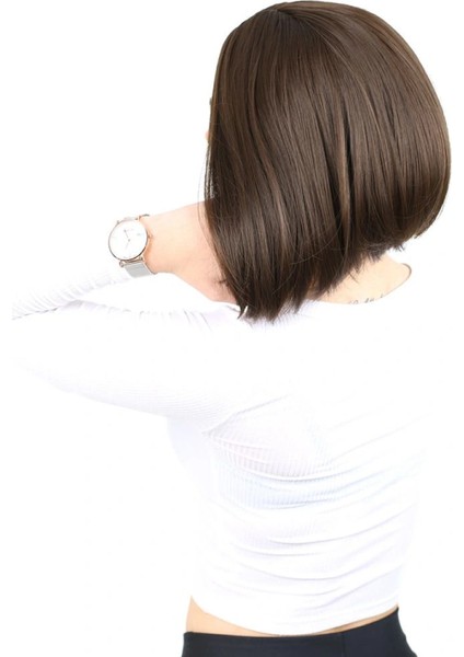 Kahkülsüz Düz Kısa Fiber Sentetik Peruk - Açık Kahve modelleri