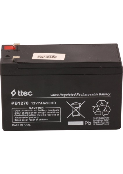 Ttec 12V 7AH-20HR Base Bakımsız Kuru Akü Alarm-Siren Için Ups Uygun Değil 1,75 kg