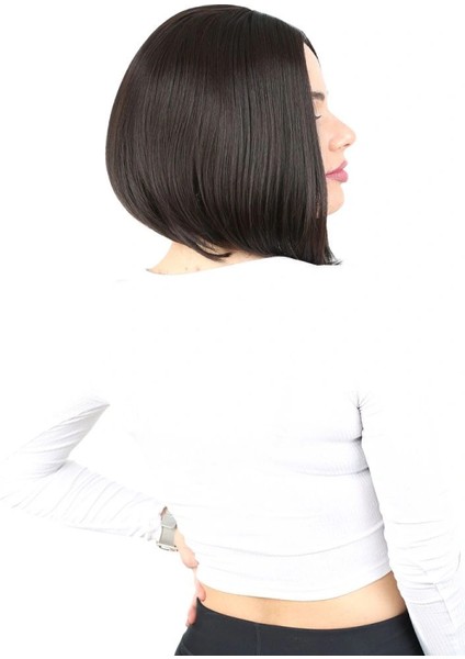 Kahkülsüz Düz Kısa Fiber Sentetik Peruk - Kahverengi fiyatları