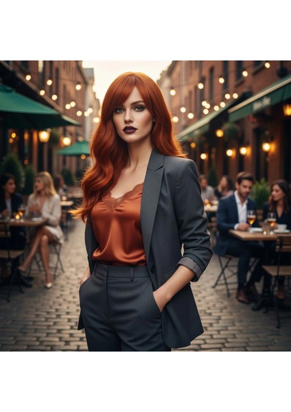 Dalgalı Perçemli Fiber Sentetik Orta Boy Peruk - Bakır