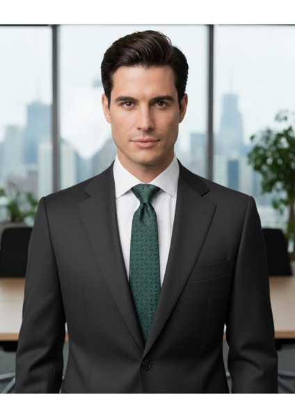 Yeşil Desenli 8 cm Genişliğinde Klasik Ipek Kravat