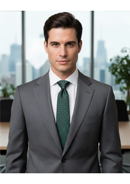 Yeşil Desenli 8 cm Genişliğinde Klasik Ipek Kravat modelleri