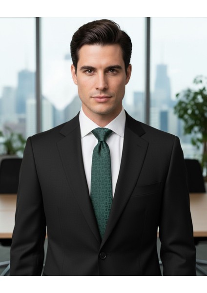 Yeşil Desenli 8 cm Genişliğinde Klasik Ipek Kravat fırsatları