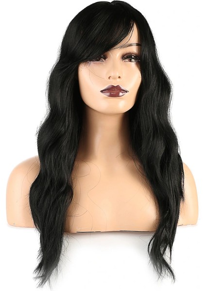 Dalgalı Perçemli Fiber Sentetik Orta Boy Peruk - Siyah fiyatları