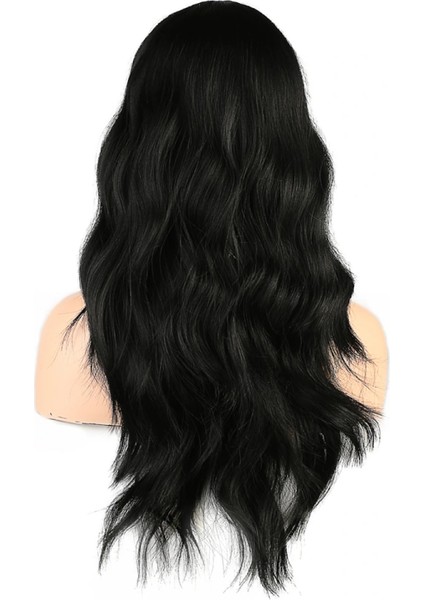 Dalgalı Perçemli Fiber Sentetik Orta Boy Peruk - Siyah indirimleri