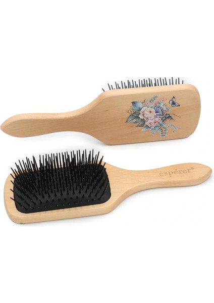 Ahşap, Topuzsuz ve Baskılı Saç Açma Fırçası - JT8586-06