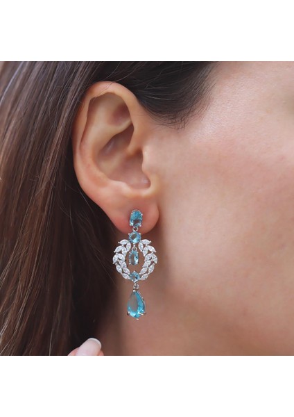 Aquamarine Taşlı Başak Modeli Gümüş Küpe