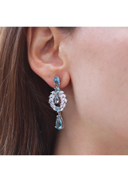 Aquamarine Taşlı Başak Modeli Gümüş Küpe fiyatları