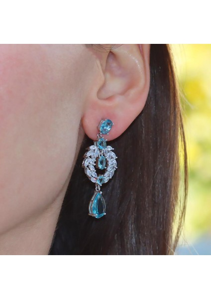 Aquamarine Taşlı Başak Modeli Gümüş Küpe modelleri