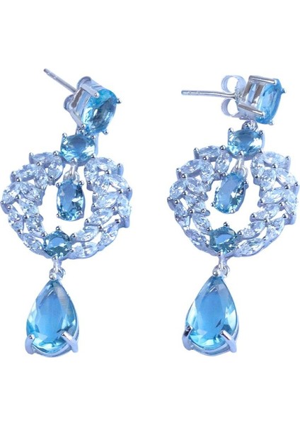 Aquamarine Taşlı Başak Modeli Gümüş Küpe fırsatları