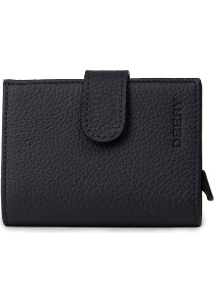 Hakiki Deri Lacivert Mekanizmalı Dikey Erkek Cüzdanı - 00615MLCVZ01