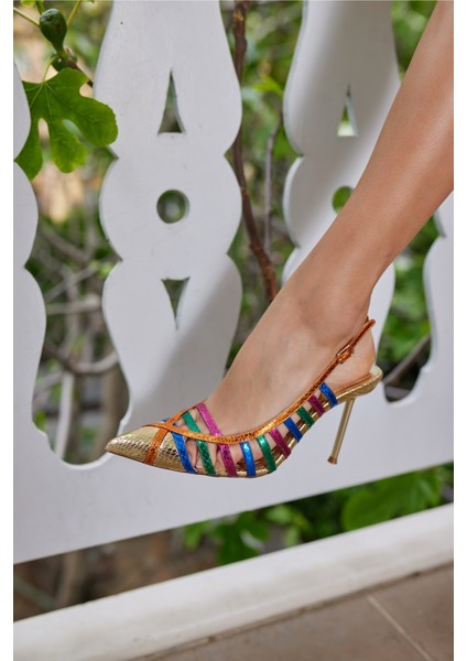 Golde Kadin Gumus Multi Topuklu Ayakkabi