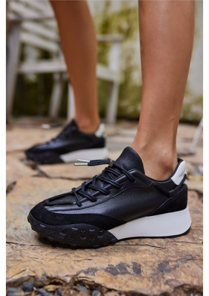 Ready Kadın Siyah Gercek Deri Sneaker