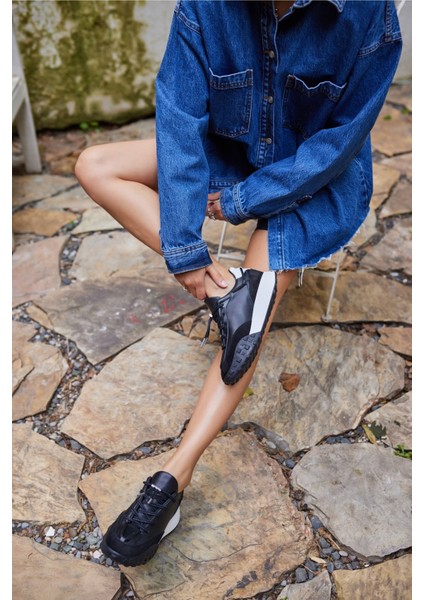 Ready Kadın Siyah Gercek Deri Sneaker modelleri