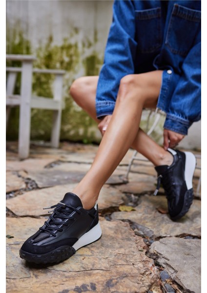 Ready Kadın Siyah Gercek Deri Sneaker