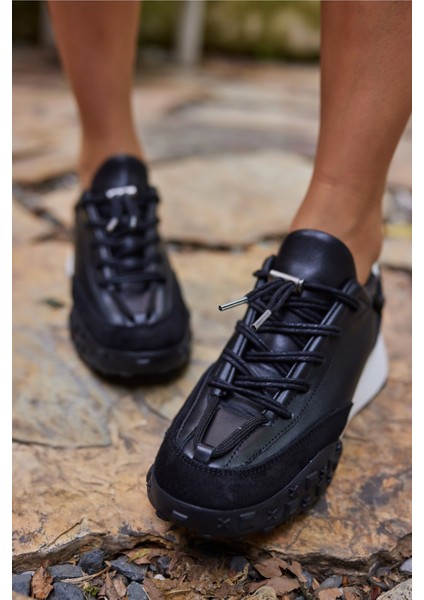 Ready Kadın Siyah Gercek Deri Sneaker