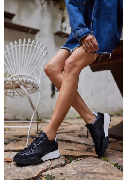 Ready Kadın Siyah Gercek Deri Sneaker