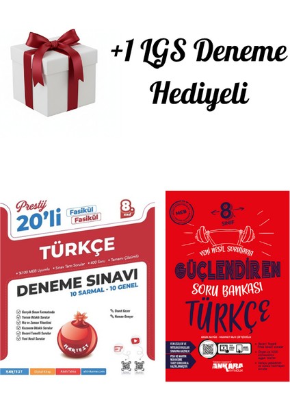 Nartest 8.sınıf Türkçe 20'li Deneme ve Ankara Türkçe Güçlendiren Soru Bankası +1 Lgs Deneme Hediye