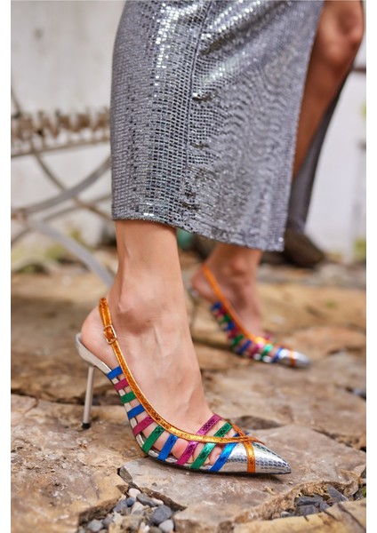 Golde Kadin Gumus Multi Topuklu Ayakkabi