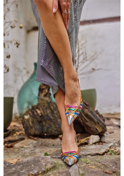 Golde Kadin Gumus Multi Topuklu Ayakkabi