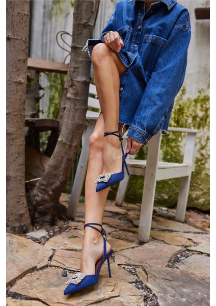 Noir Kadin Açik Kot Taşli Topuklu Ayakkabi