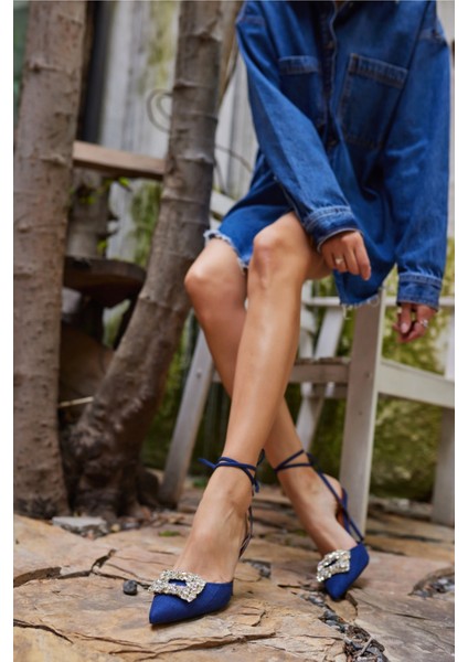 Noir Kadin Açik Kot Taşli Topuklu Ayakkabi