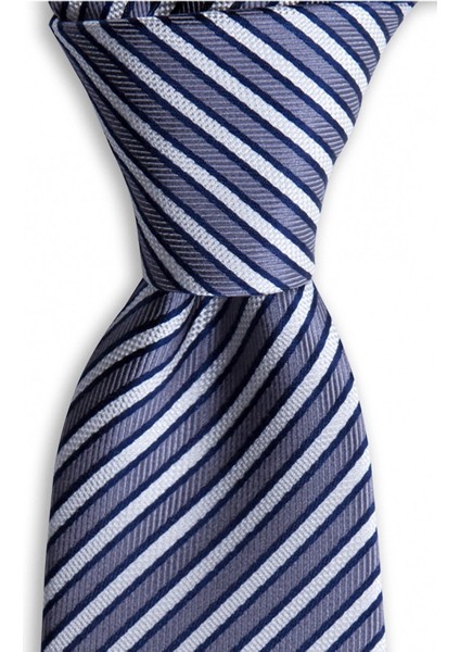 Gri Beyaz Lacivert Çizgili 7,5 cm Genişliğinde Ipek Kravat fiyatları