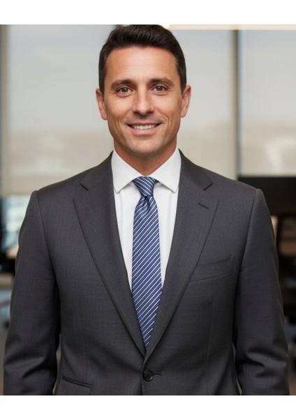 Gri Beyaz Lacivert Çizgili 7,5 cm Genişliğinde Ipek Kravat