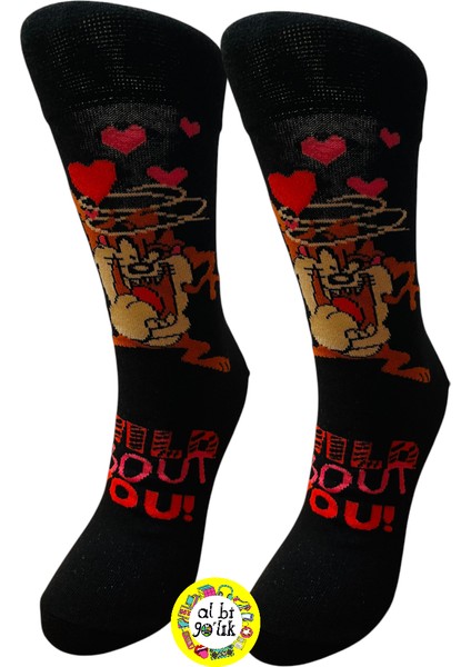 Tazmanya Çizgi Film Karakter Desenli Pamuklu Çorap Unisex modelleri