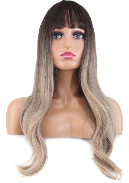 Doğal Dalgalı Perçemli Fiber Sentetik Uzun Boy Peruk - Koyu Kumral / Rus Kumralı Ombreli fiyatları