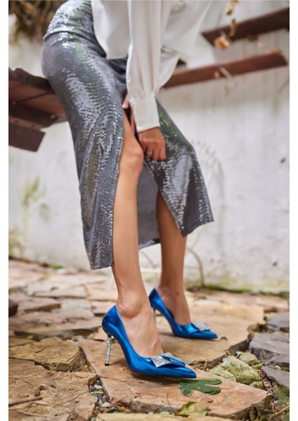 Alava Kadin Fusya Metalık Taş Detay Stıletto