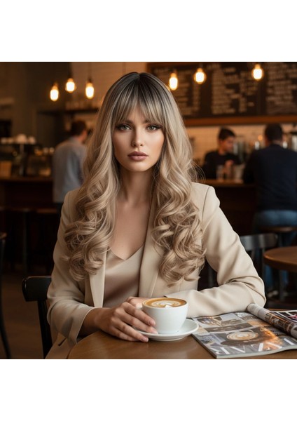 Dalgalı Perçemli Uzun Fiber Sentetik Peruk - Siyah / Balköpüğü Ombreli