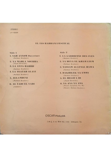 Elias Rahbani – Festival Lp fiyatları