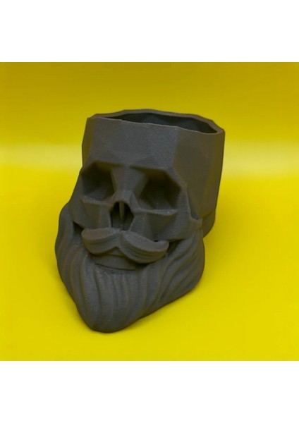 Sakallı Kafatası Kuaför Dekoru & Pratik Kalemlik - 3D Pla Baskı (10X16 Cm)