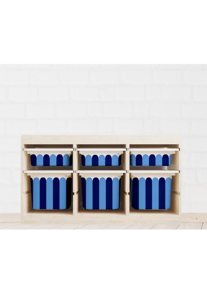 Trofast Mavi Dalgalı Sticker - Çocuk Odası Oyuncak Düzenleme Etiketi - Dayanıklı Folyo