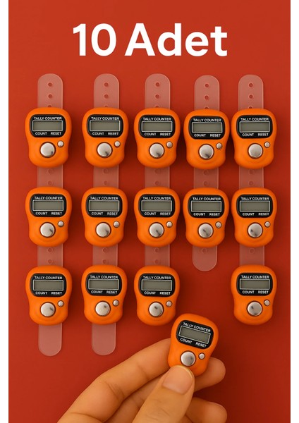 10 Adet Turuncu – Dijital Parmak Tipi Yüzük Tesbih, Namaz Zikir Sayacı