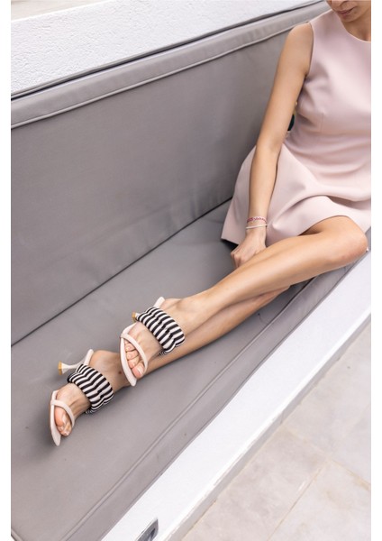 Larosa Kadın Bej Siyah Bantli Topuklu Terlık