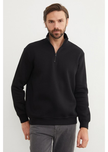 3 Iplik Yarım Fermuarlı Sweatshirt