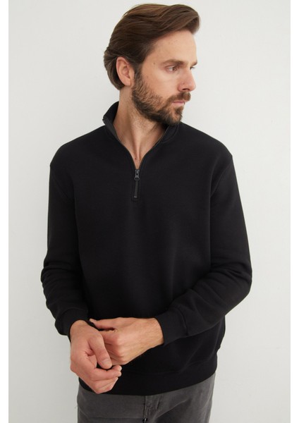 3 Iplik Yarım Fermuarlı Sweatshirt