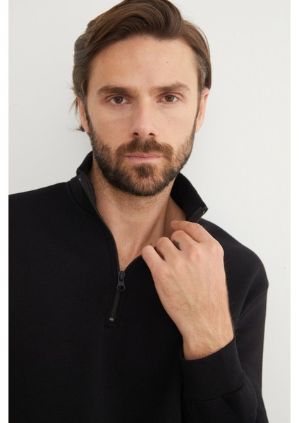 3 Iplik Yarım Fermuarlı Sweatshirt