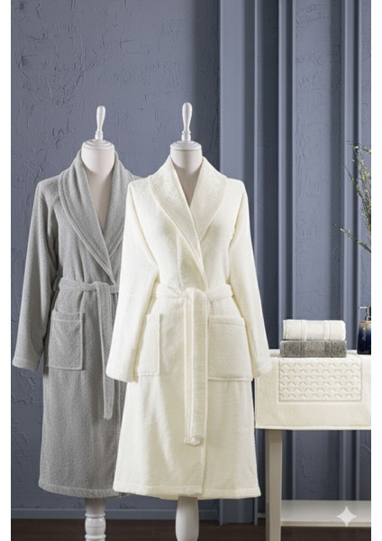 Blesso Aile Bornoz Seti 5 Parça Krem-Gri