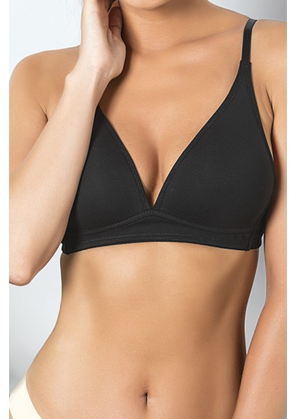 Siyah Günlük Konforlu Ince Nefes Alan Süngerli Pamuk Sütyen, Kadın Iç Giyim